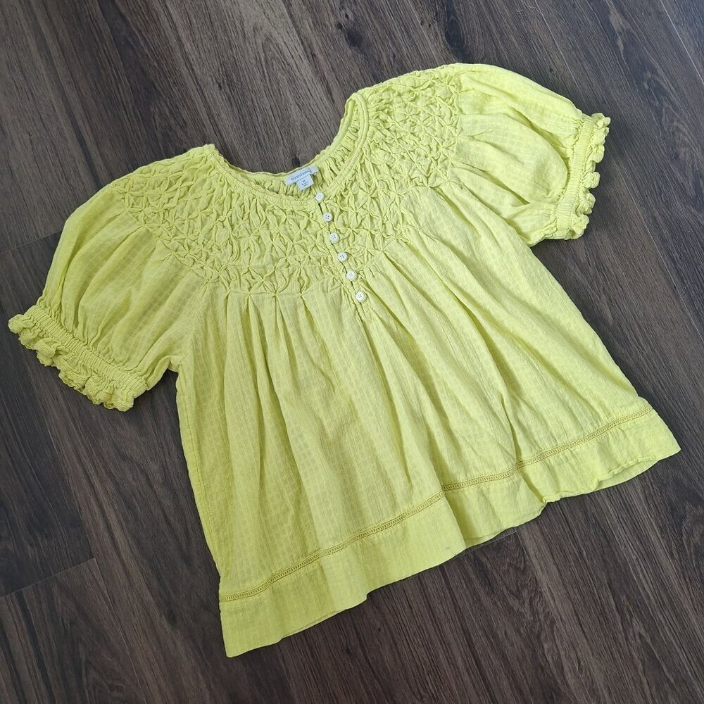 Yellow Smocked Puff-Sleeve Women's Top - Picture 2 of 8